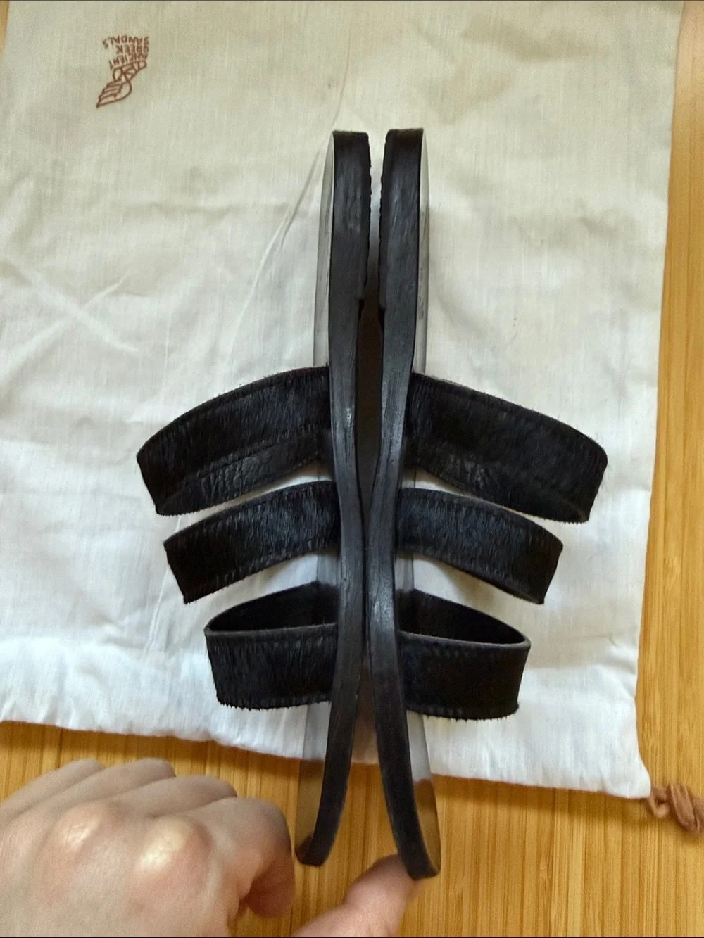 Ancient Greek Sandals black pony hair slides size 37